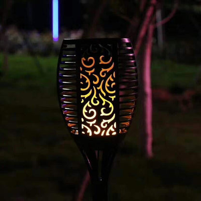 2 stk. flammende LED fakler på spyd med solceller til haven (78 cm.)