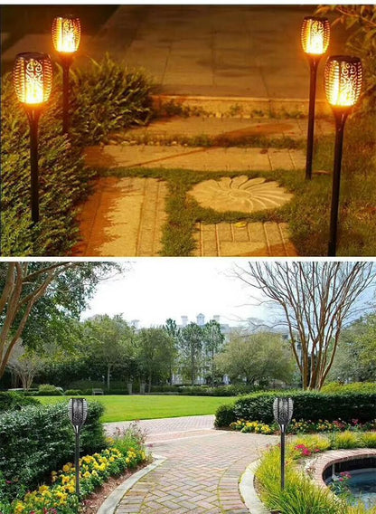 2 stk. flammende LED fakler på spyd med solceller til haven (78 cm.)