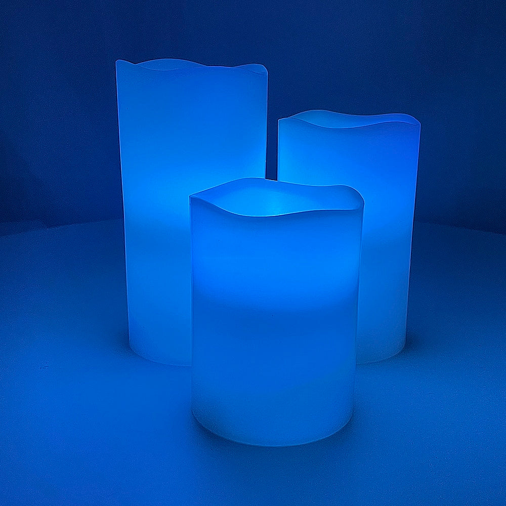 LED stearinlys - 3 stk. - 15/12/10 cm - m/fjernbetjening - 12 forskellige farver