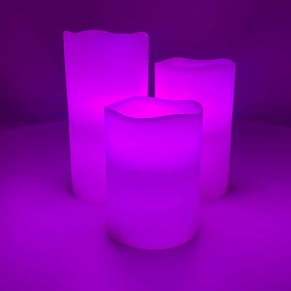 LED stearinlys - 3 stk. - 15/12/10 cm - m/fjernbetjening - 12 forskellige farver