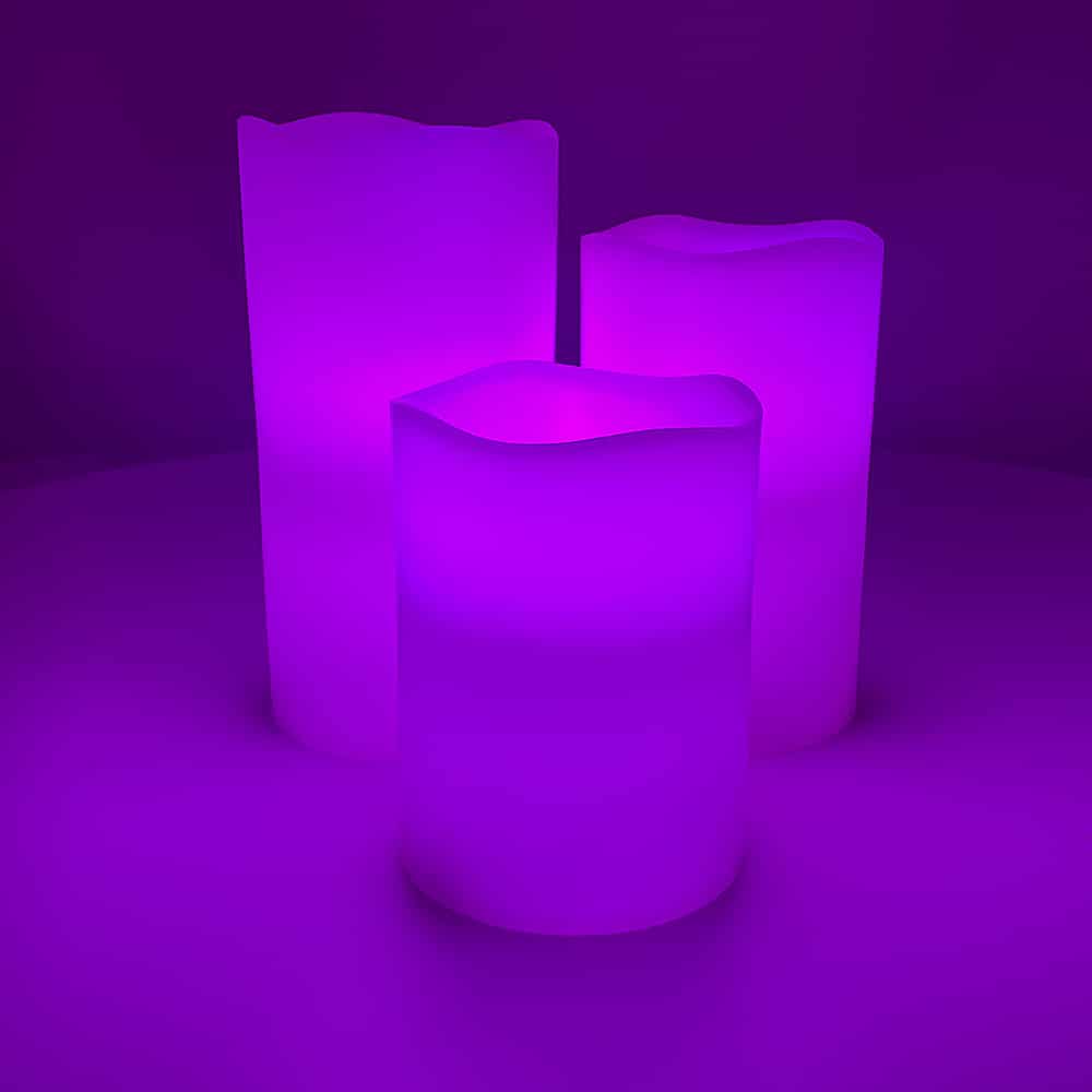 LED stearinlys - 3 stk. - 15/12/10 cm - m/fjernbetjening - 12 forskellige farver