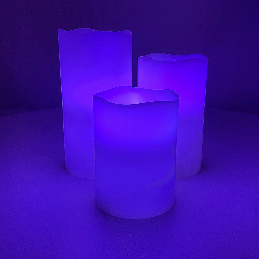 LED stearinlys - 3 stk. - 15/12/10 cm - m/fjernbetjening - 12 forskellige farver