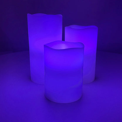LED stearinlys - 3 stk. - 15/12/10 cm - m/fjernbetjening - 12 forskellige farver