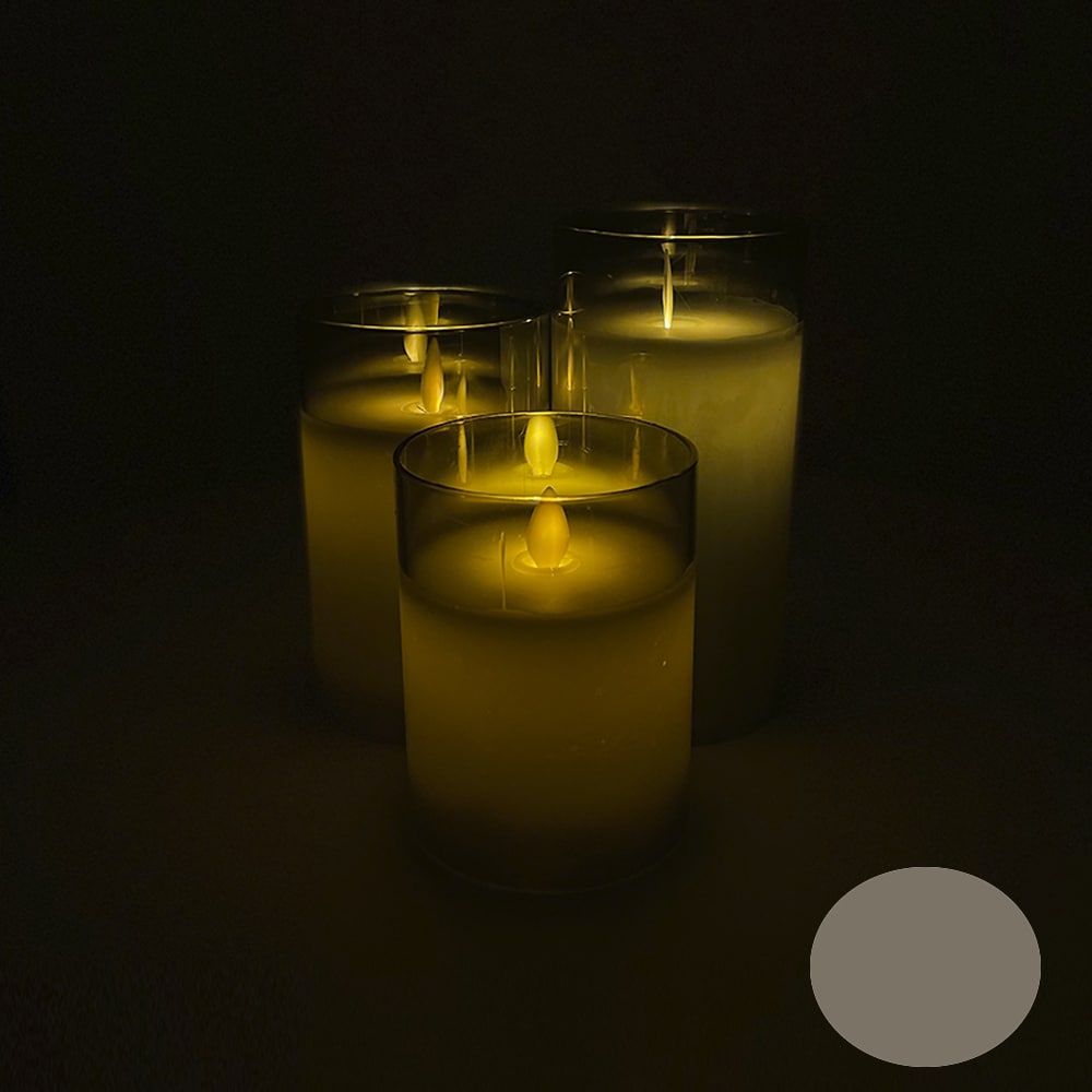 LED stearinlys i glas - 3 stk. - 12/15/17 cm - m/3D flamme - (flere farver)