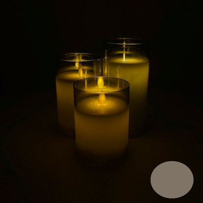 LED stearinlys i glas - 3 stk. - 12/15/17 cm - m/3D flamme - (flere farver)