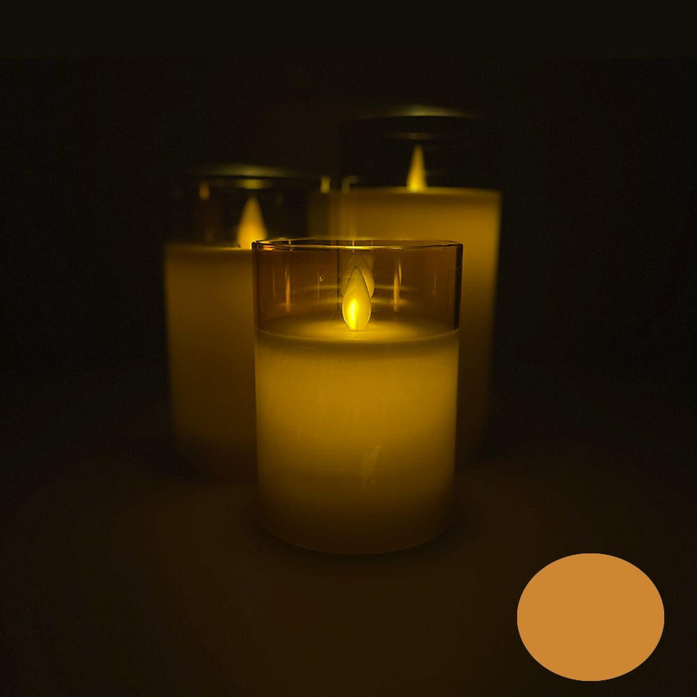 LED stearinlys i glas - 3 stk. - 12/15/17 cm - m/3D flamme - (flere farver)