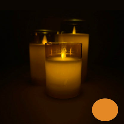 LED stearinlys i glas - 3 stk. - 12/15/17 cm - m/3D flamme - (flere farver)