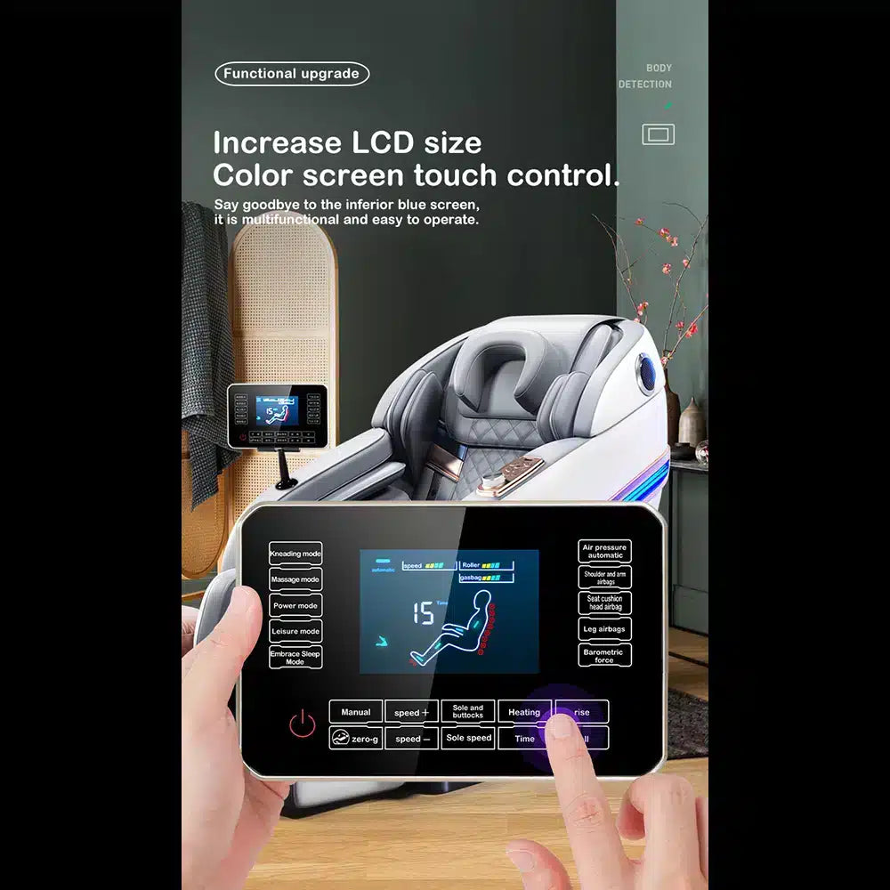 Massagestol 4D Pro+ Hvid med Varmeterapi og Stemmekontrol - Model M9 Hvid