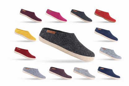 Uldtøffel (100% ren uld) m/sål i skind - Dansk Design fra SHUS