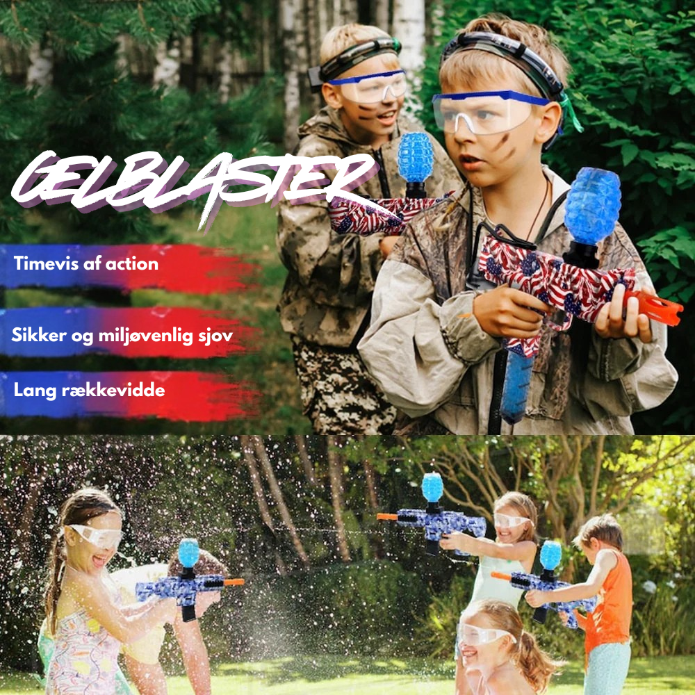 Gel Blaster Elektrisk Maskinpistol - inkl. gelékugler - rækkevidde på 20+ meter - (Ekstra stort batteri)