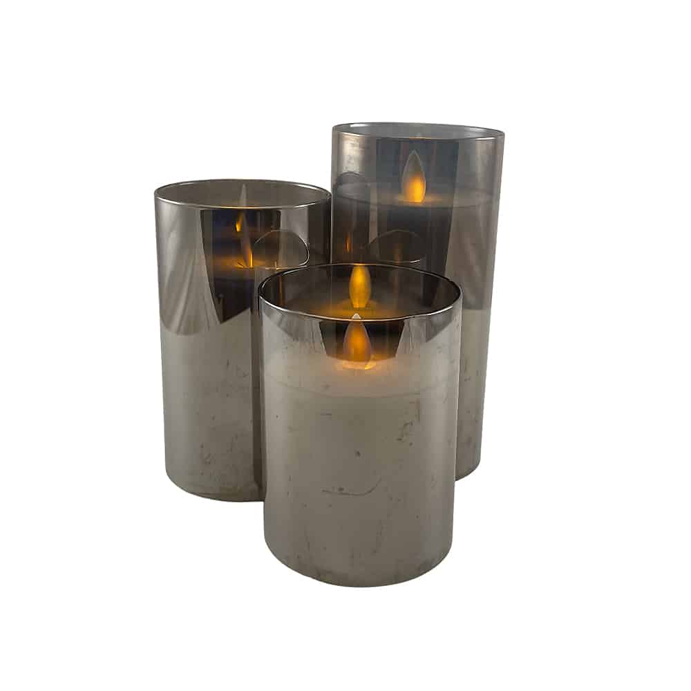 LED stearinlys i glas - 3 stk. - 12/15/17 cm - m/3D flamme - (flere farver)