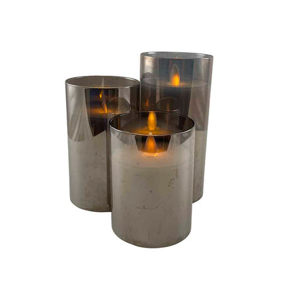 LED stearinlys i glas - 3 stk. - 12/15/17 cm - m/3D flamme - (flere farver)