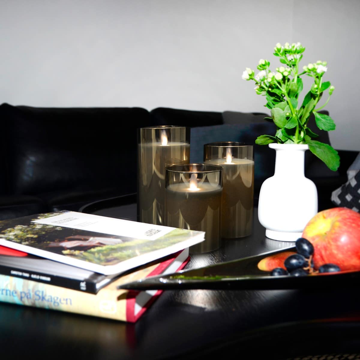 LED stearinlys i glas - 3 stk. - 12/15/17 cm - m/3D flamme - (flere farver)