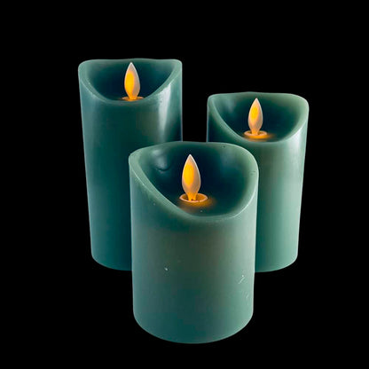 LED blok stearinlys - 3 stk. - 12/15/17 cm - m/3D flamme - (Flere farver)
