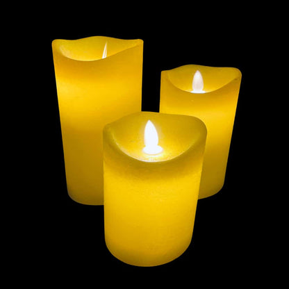 LED blok stearinlys - RUSTIK - 3 stk. - 10/12,5/15 cm - m/3D flamme - (flere farver)