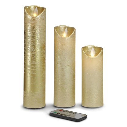 LED stearinlys - 3 stk. - 15/20/25 cm - m/3D flamme - (flere farver)