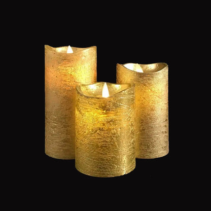 LED blok stearinlys - 3 stk. - 12/15/17 cm - m/3D flamme - (Flere farver)