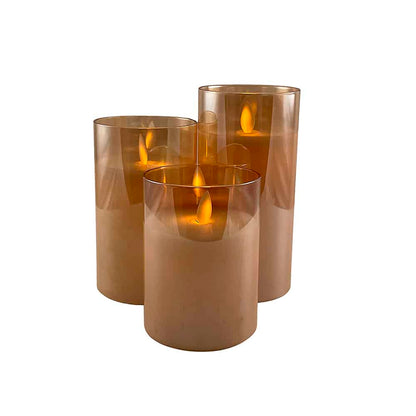LED stearinlys i glas - 3 stk. - 12/15/17 cm - m/3D flamme - (flere farver)
