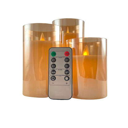 LED stearinlys i glas - 3 stk. - 12/15/17 cm - m/3D flamme - (flere farver)