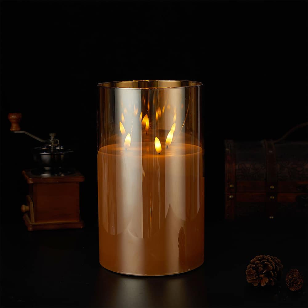 LED Stearinlys i Glas ø10 x 15 cm - Guld, Grå eller Hvid