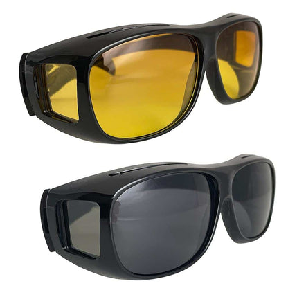 HD-Vision briller - 2 stk dag+nat polariserede briller (perfekt som bilkørsels- sports- nattekørsels- &amp; UV-solbriller)