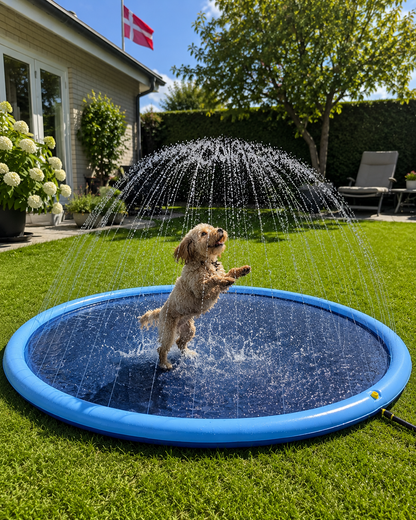 Hundepool med vandsprinkler (fås i størrelser til store og små hunde)