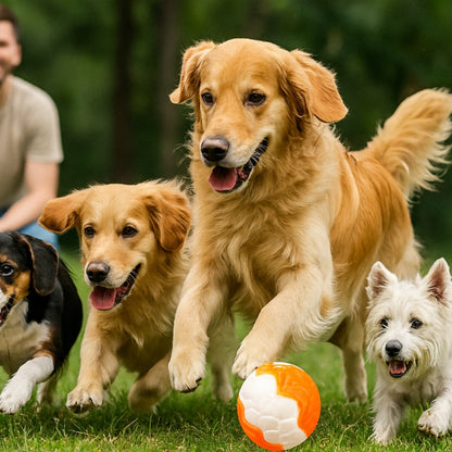 Elastisk Hundebold, orange eller blå – Sjov og tyggevenlig bold til aktive hunde