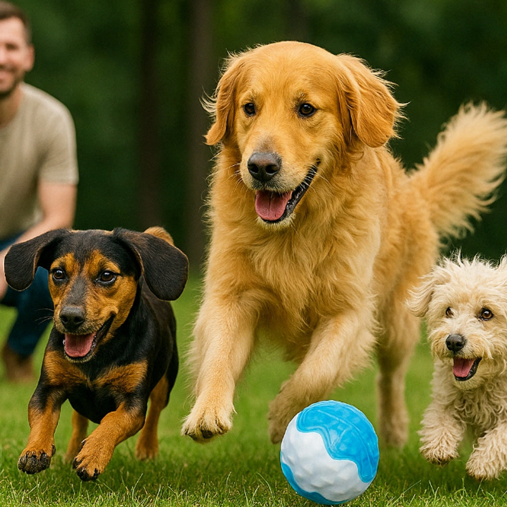 Elastisk Hundebold, orange eller blå – Sjov og tyggevenlig bold til aktive hunde