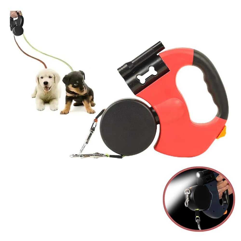 Dobbelt Hundesnor med Indbygget LED-Lys og Hundeposeholder