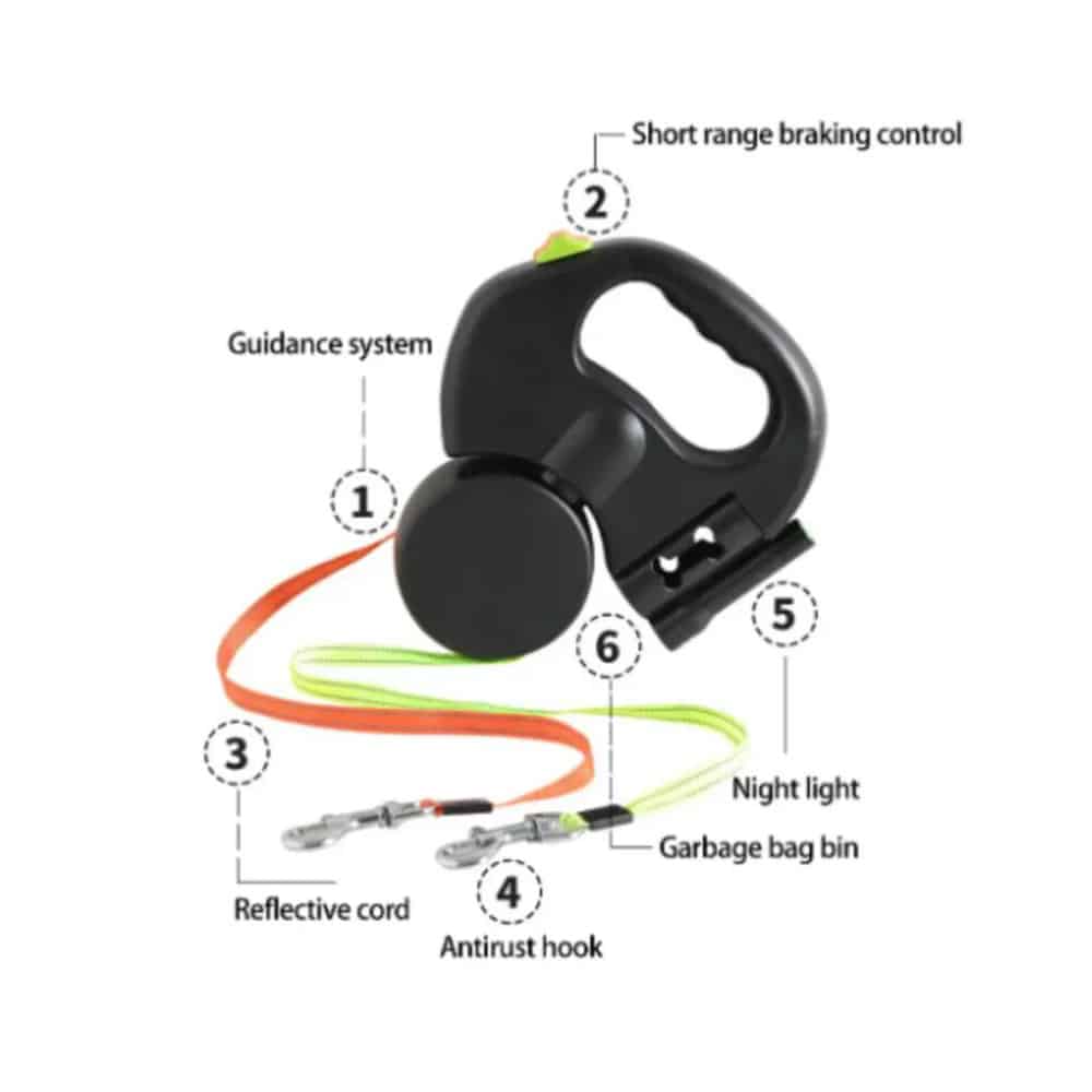 Dobbelt Hundesnor med Indbygget LED-Lys og Hundeposeholder