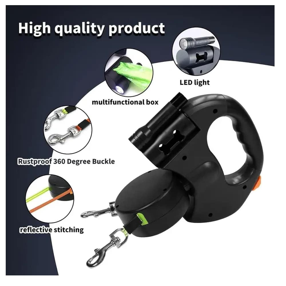 Dobbelt Hundesnor med Indbygget LED-Lys og Hundeposeholder