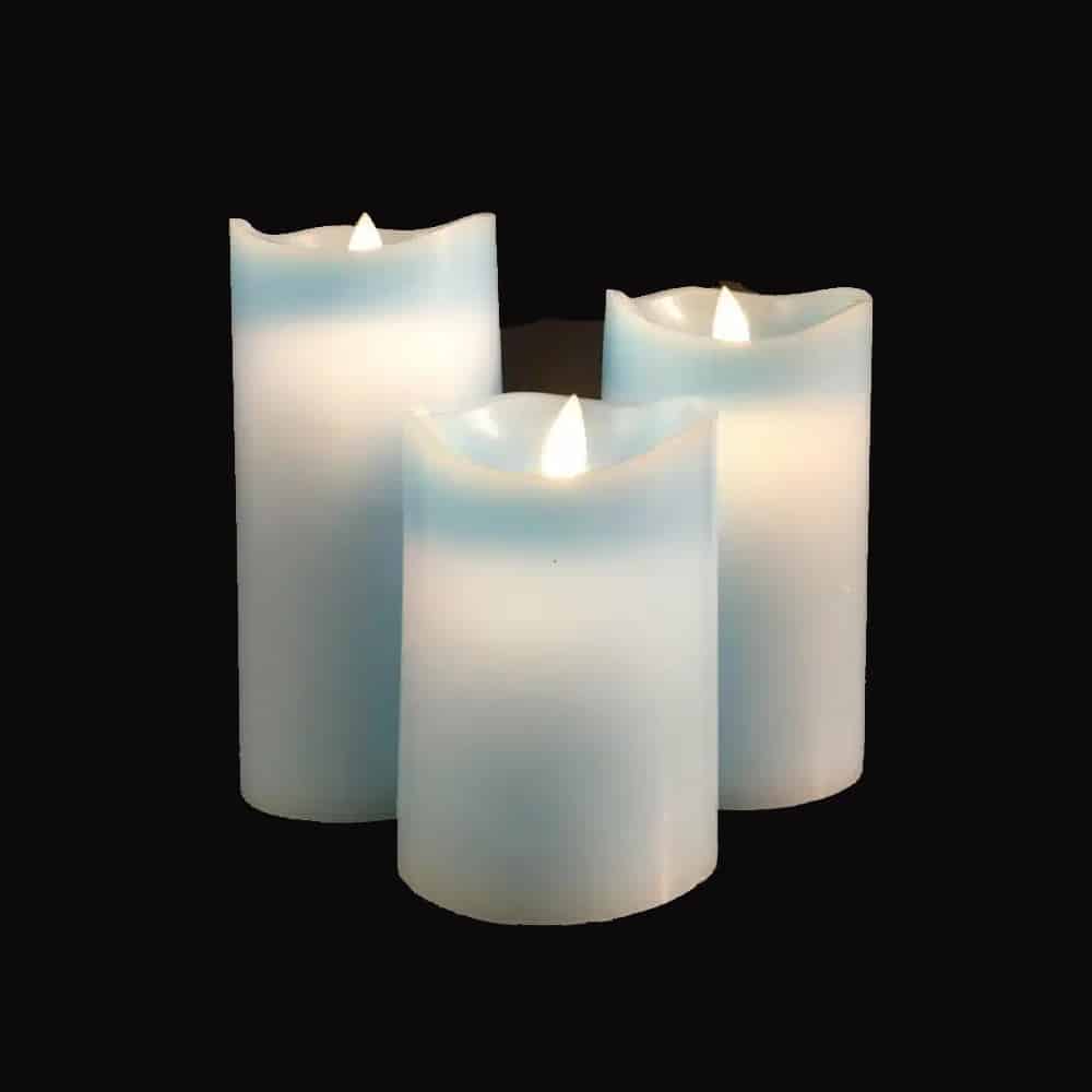 LED blok stearinlys - 3 stk. - 12/15/17 cm - m/3D flamme - (Flere farver)