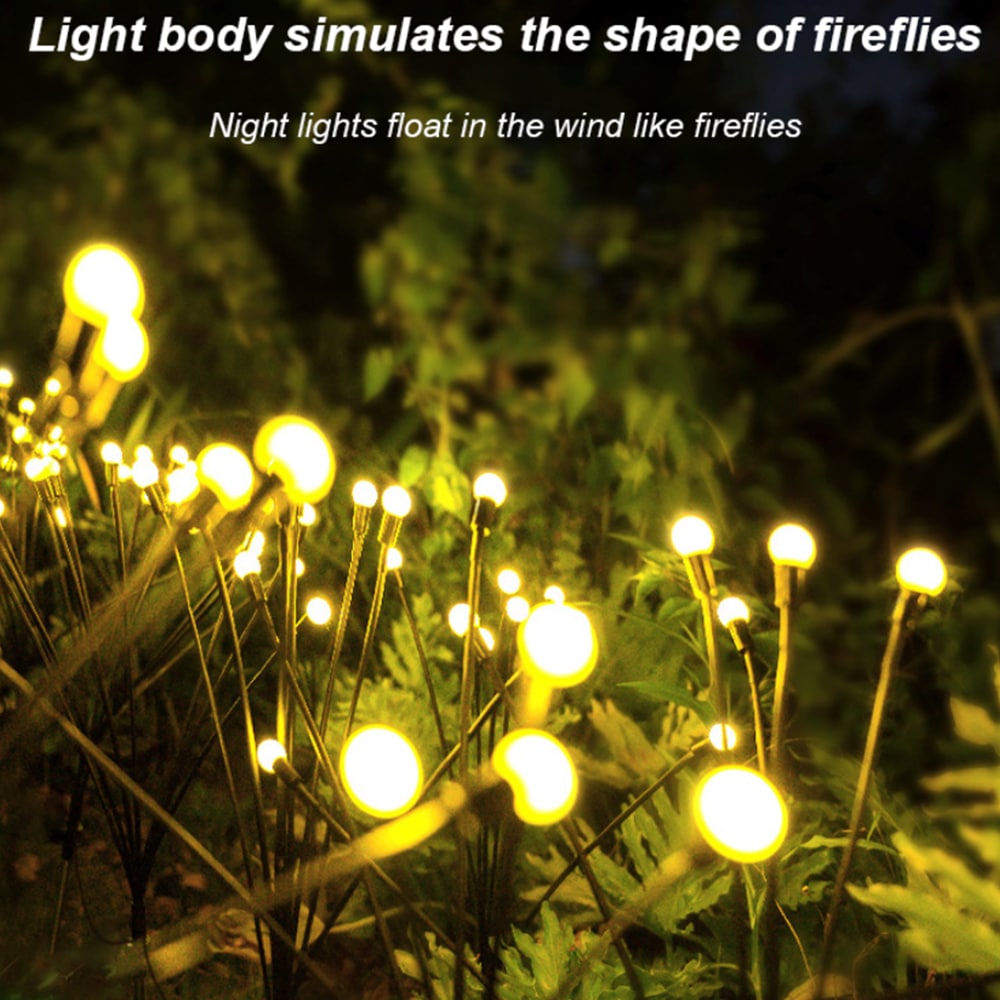 Ildfluelys til haven (2-pak) – Solcellelamper på spyd, 70 cm, 6 LED