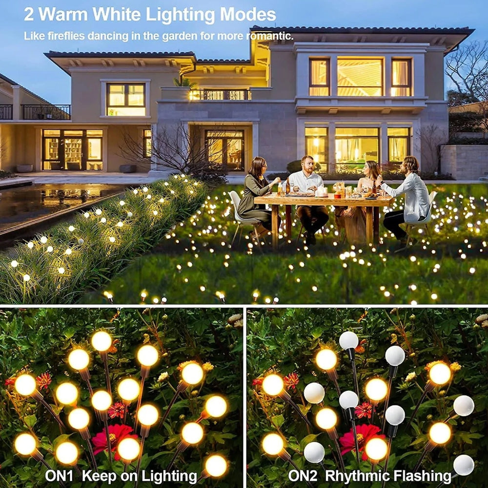 Ildfluelys til haven (2-pak) – Solcellelamper på spyd, 70 cm, 6 LED