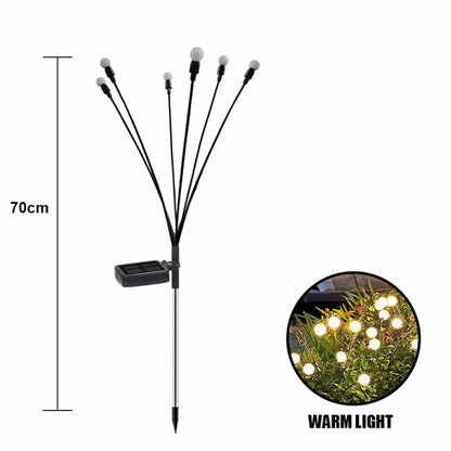 Ildfluelys til haven (2-pak) – Solcellelamper på spyd, 70 cm, 6 LED
