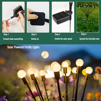Ildfluelys til haven (2-pak) – Solcellelamper på spyd, 70 cm, 6 LED