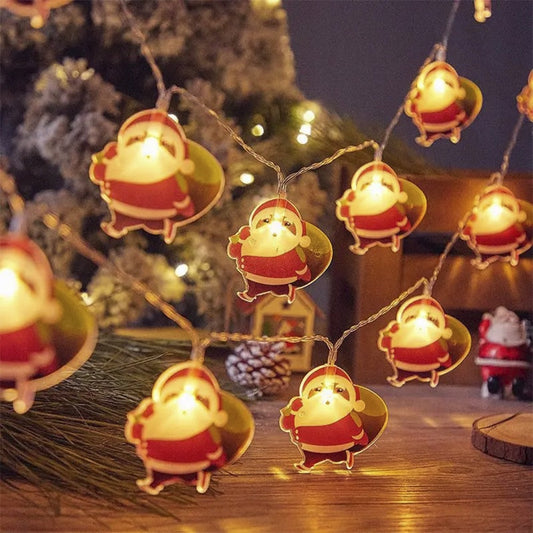 Lyskæde 2 Meter med 10 Tykke Julemænd - Batteridrevet -