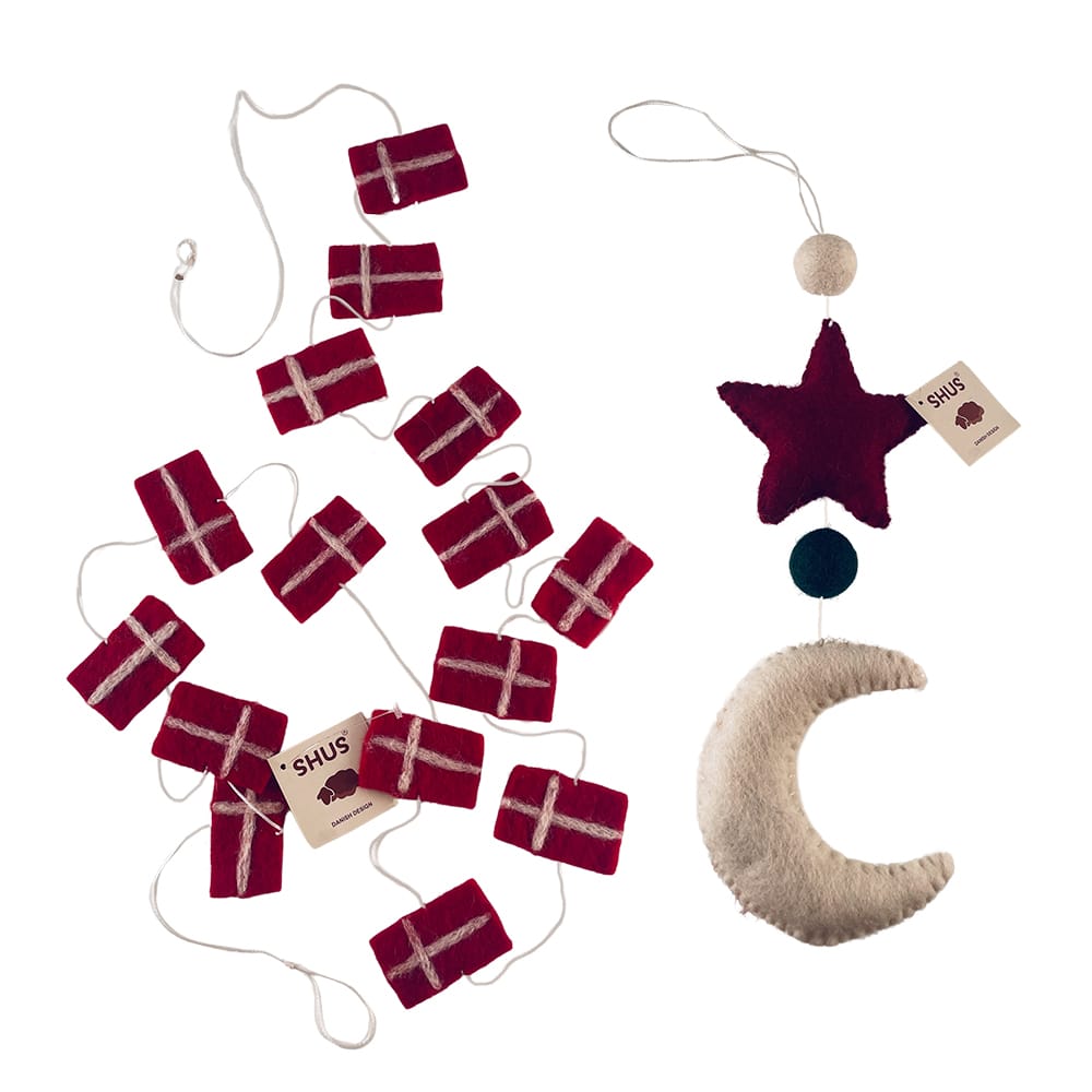 Julepynt Måne, Stjerne og planeter - Håndlavet - 100% ren uld