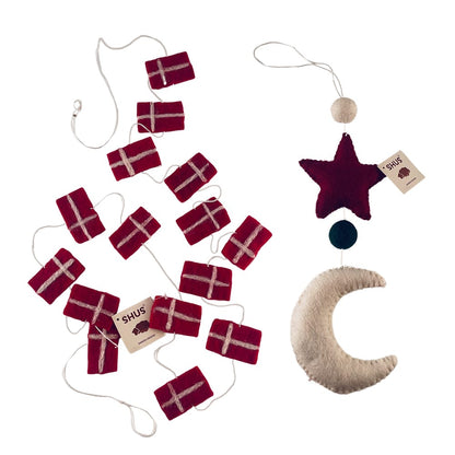 Julepynt Måne, Stjerne og planeter - Håndlavet - 100% ren uld