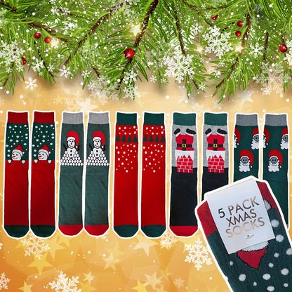 Julestrømper 5 par i forskellige motiver og farver