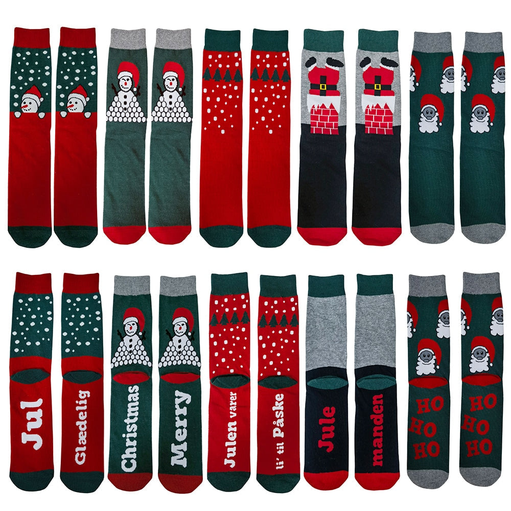 Julestrømper 5 par i forskellige motiver og farver