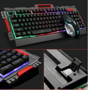 Gaming LED tastatur m/mobilholder + LED mus (metal design og vandtæt)