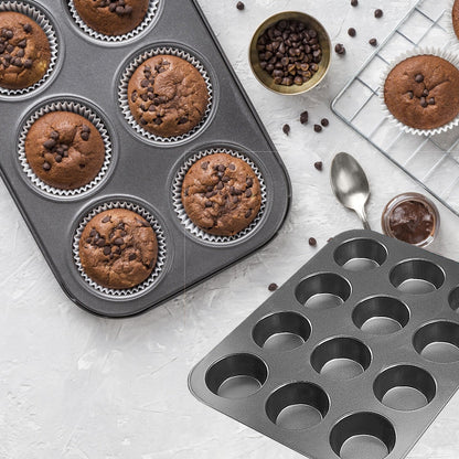 Muffinform (6 eller 12 stk.) i Sort Stål - bag Lækkerier med Lethed!