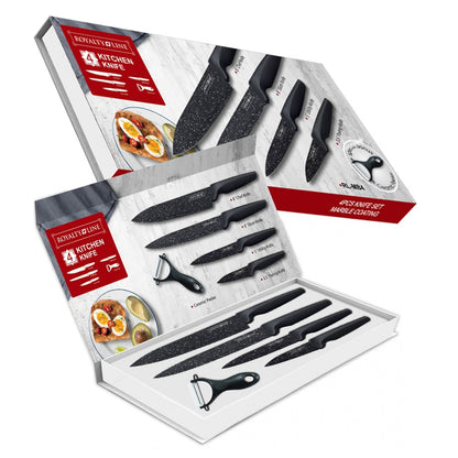 Knivsæt (4 dele + skræller) Royalty Line m/marmorbelægning