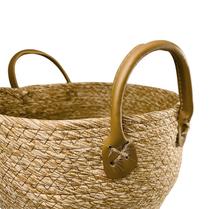 Fletkurve 3 stk. i søgræs med kunstlæder håndtag (diameter 31, 28 og 25 cm)
