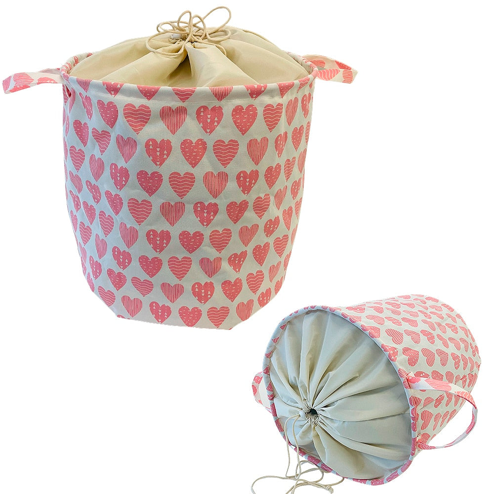 Vasketøjskurv - foldbar - design hjerter eller råhvid