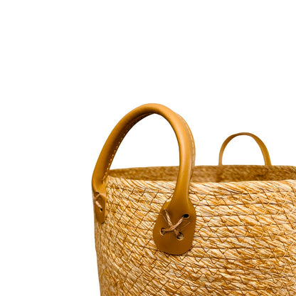 Fletkurve 3 stk. i søgræs med kunstlæder håndtag (diameter 31, 28 og 25 cm)