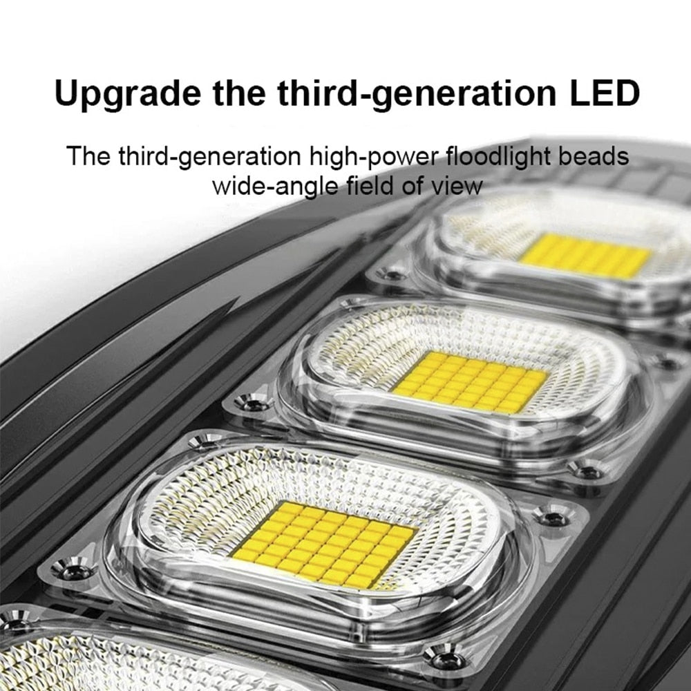 LED Gadebelysning 80W - 168LED m/PIR (infrarød bevægelsessensor) inkl. fjernbetjening - solcelledrevet lys -