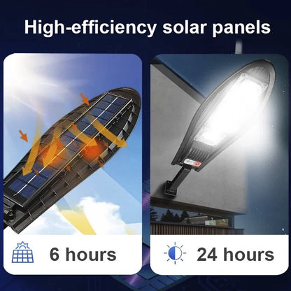 LED Gadebelysning 80W - 168LED m/PIR (infrarød bevægelsessensor) inkl. fjernbetjening - solcelledrevet lys -