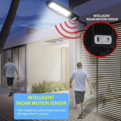 LED Gadebelysning 80W - 168LED m/PIR (infrarød bevægelsessensor) inkl. fjernbetjening - solcelledrevet lys -